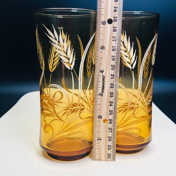 Vintage Libbey Ombre Golden Wheat Harvest Amber Glass Tumbler PAIR - Picture 10 of 10